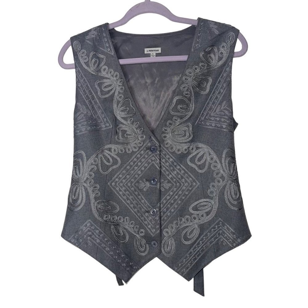 J Peterman Vintage Womens Vest Size 4 Gray Classic Soutache Button Down Wool